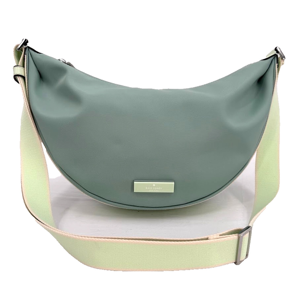 Kate Spade Crescent Hobo Bag Sage Green Logo Strap Crossbody Shoulder Purse